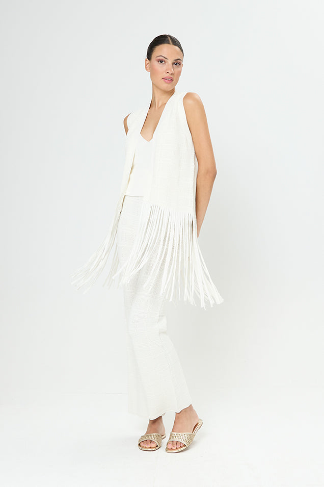 Arggido White fringed detail crochet boho waistcoat