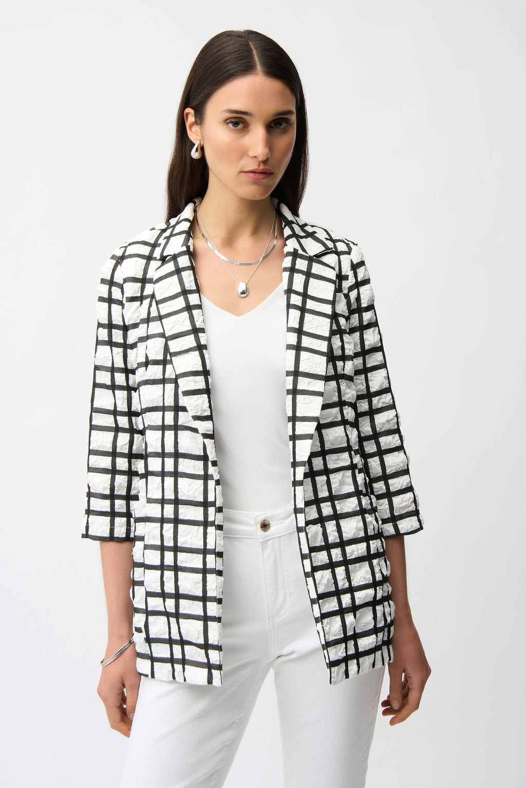 Joseph Ribkoff Jacquard Plaid Print Boxy Blazer With Notched Collar
261268