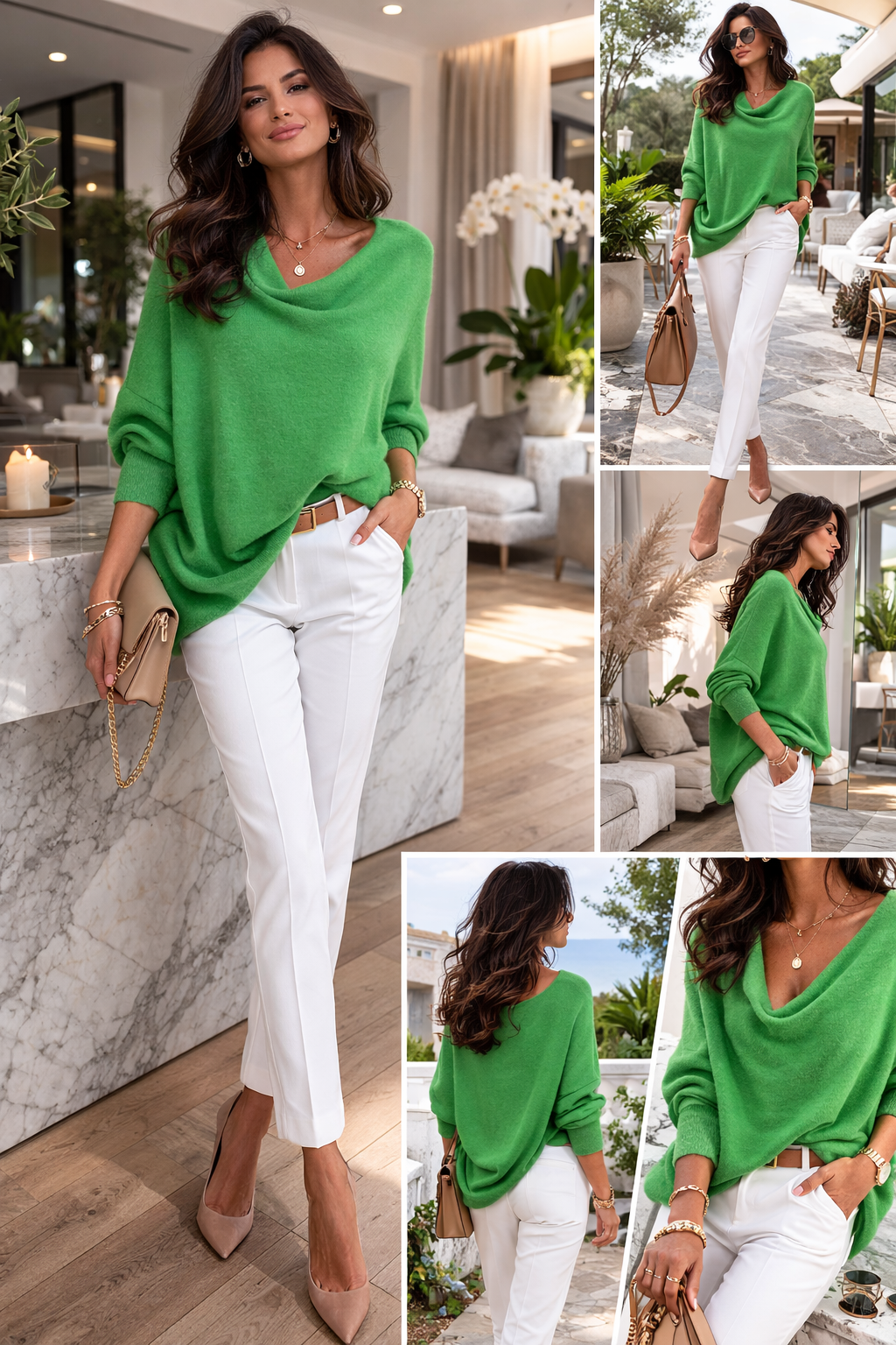 Alpini Asymmetrical Cowl Knit In Green One Size