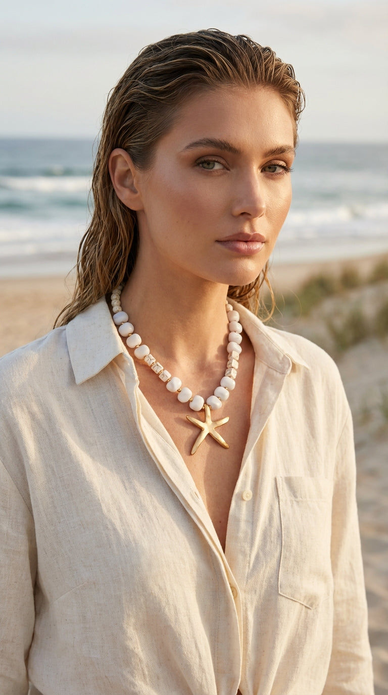 Envy 4740 White Starfish Beaded Necklace – Complimentary Gift Packaging