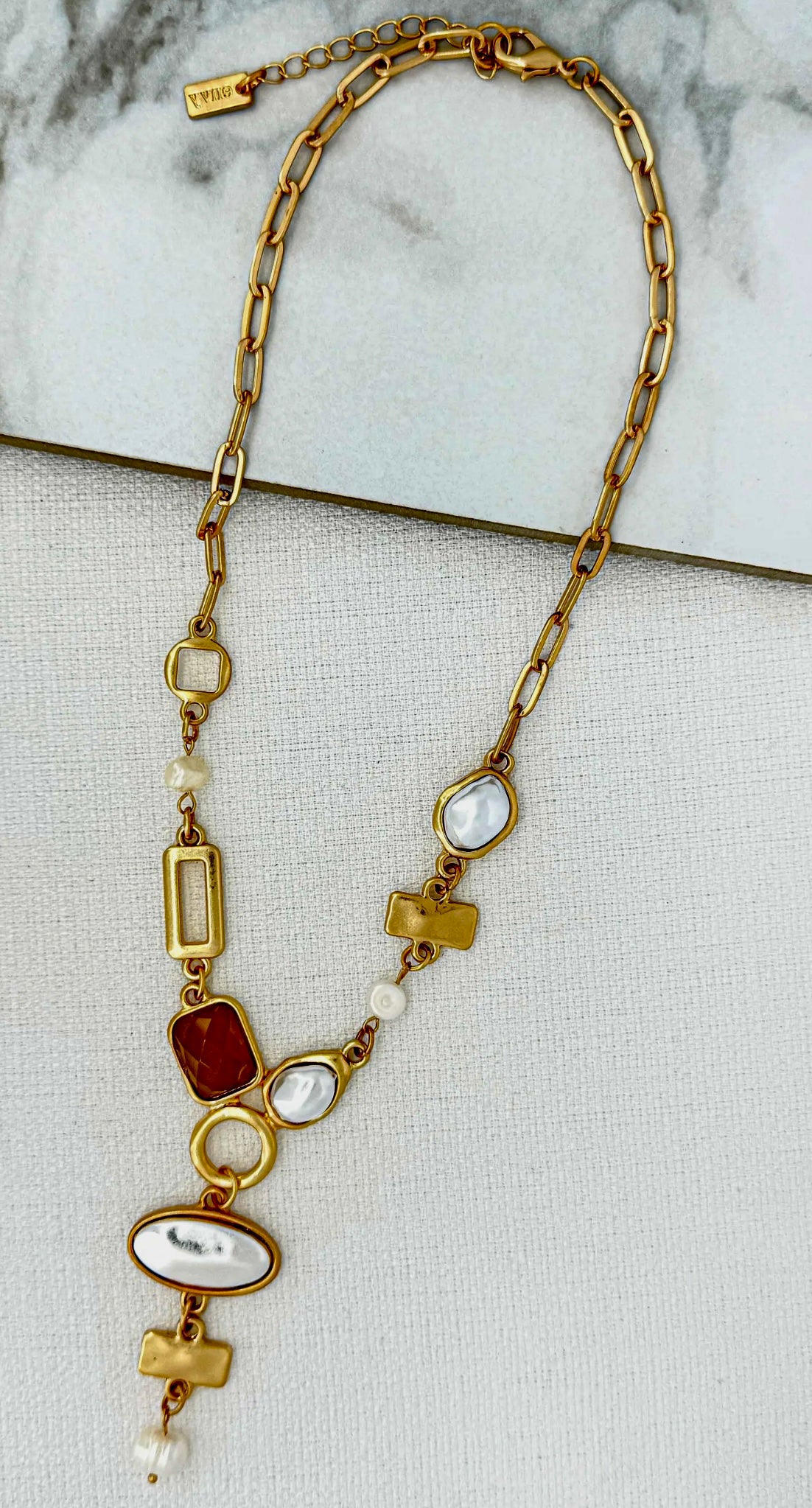 Envy Jewellery 4595/N/N Short Gold Necklace with Square & Oval Detail