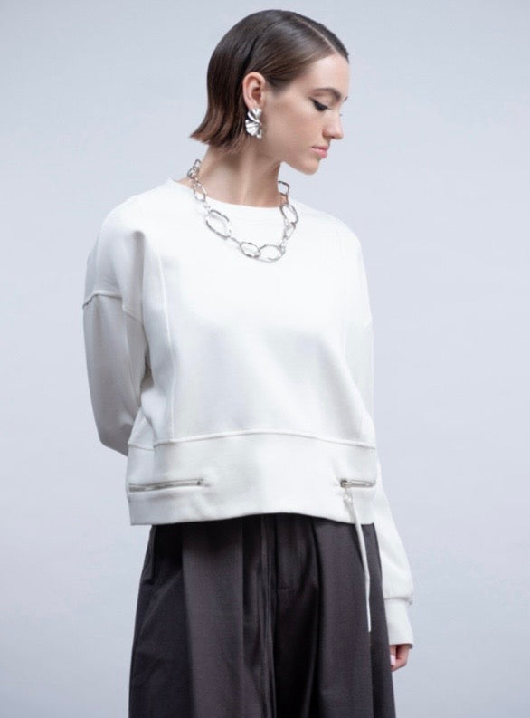 Haako White Cropped Zip Sweatshirt H2024