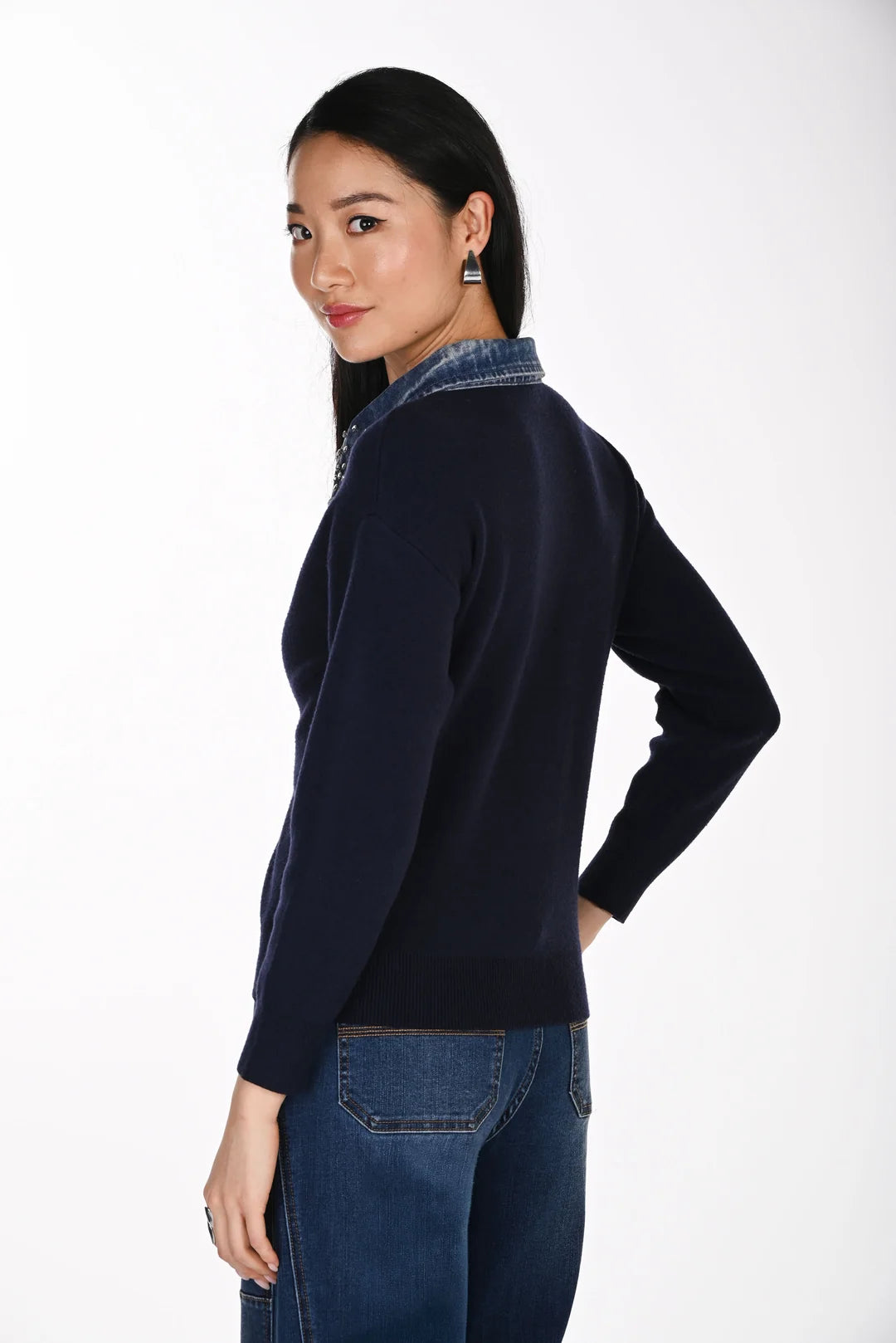 Frank Lyman Sweater with Embellished Denim Collar Style 264851