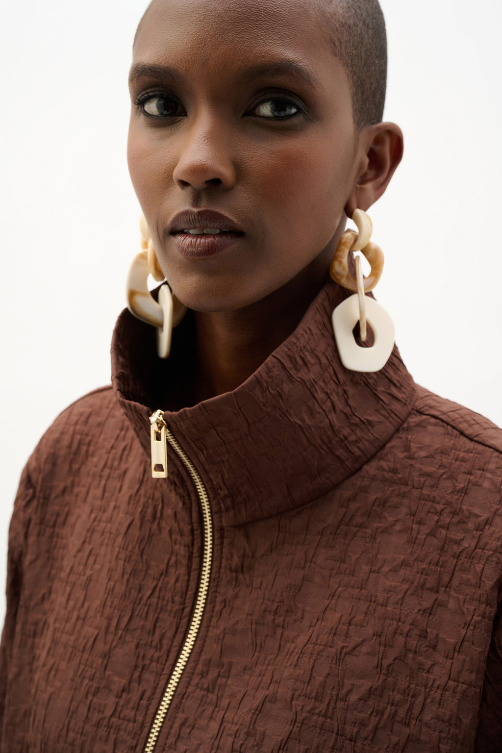 Jacquard Bomber Jacket With Funnel Collar
262138 In Mahogany