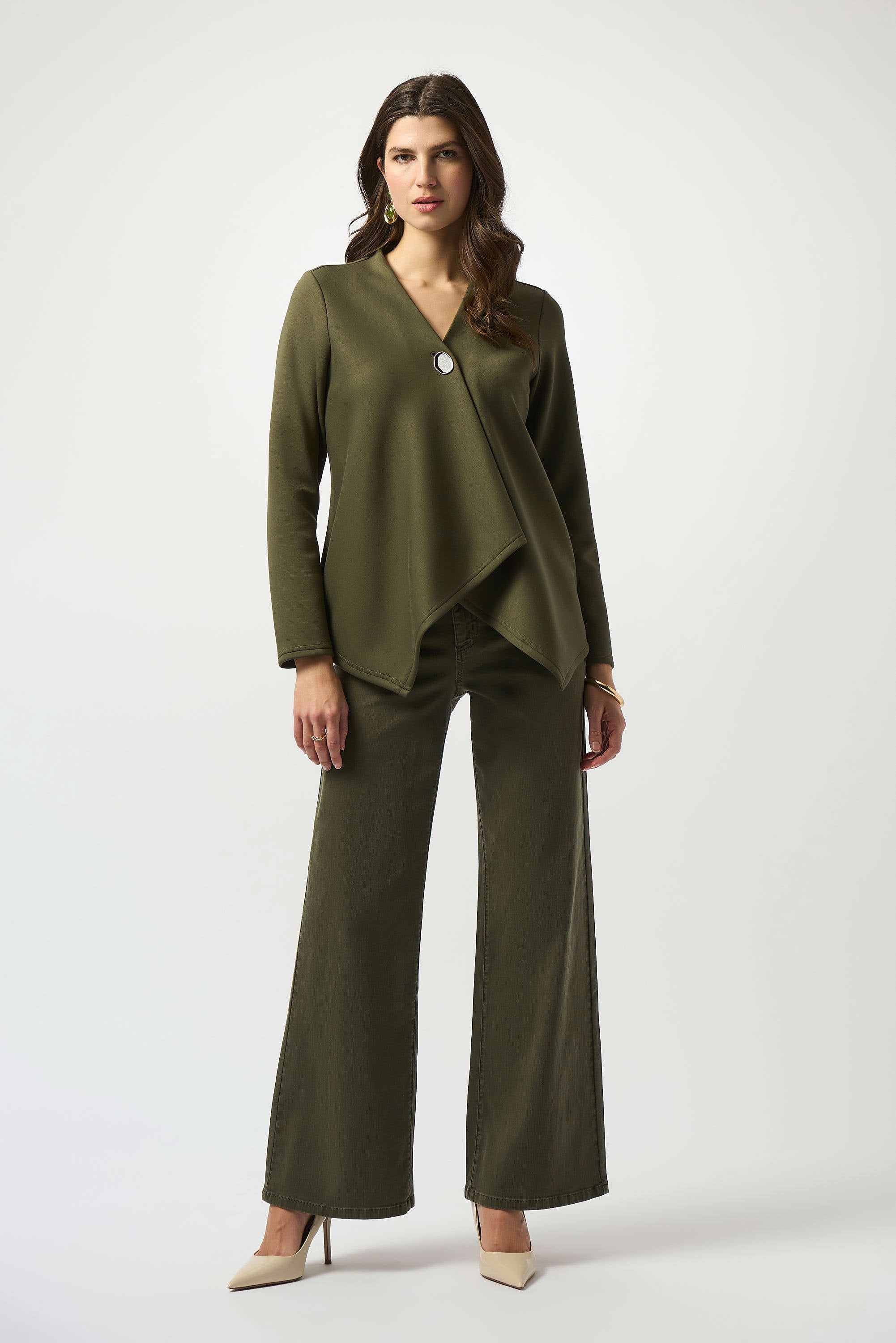 Joseph Ribkoff Scuba Jersey Trapeze Jacket
253040 in Khaki A/W 25