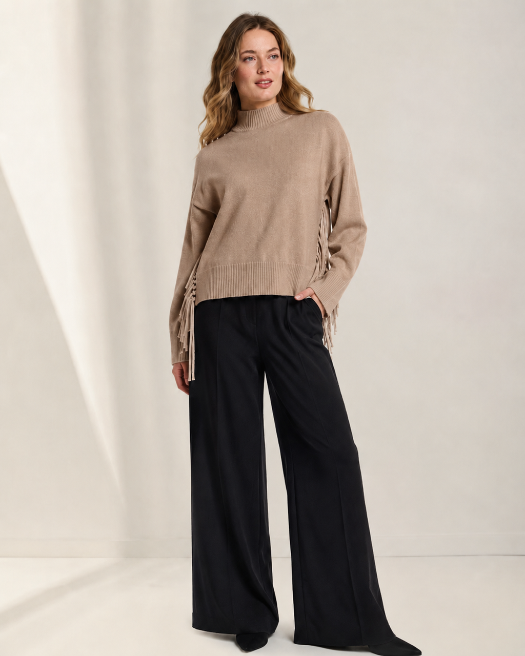Rino & Pelle Melis Fringe Sweater in Dusty Oat