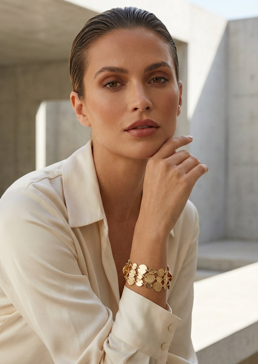 Envy Style 4808 Gold Multi-Disc Statement Bracelet – Complimentary Gift Packaging