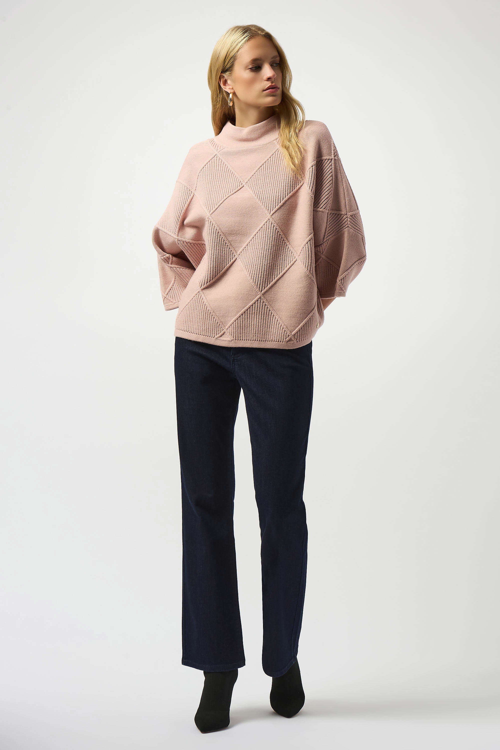 Joseph Ribkoff Textured Sweater Knit Mock Neck Pullover
253943 In Rose