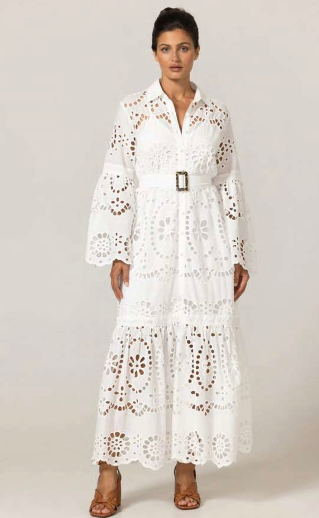 Miss June GF54 Dress Ruby – Long Sleeve Cotton Lace Dress with Belt & Inner Available in Lavender or White