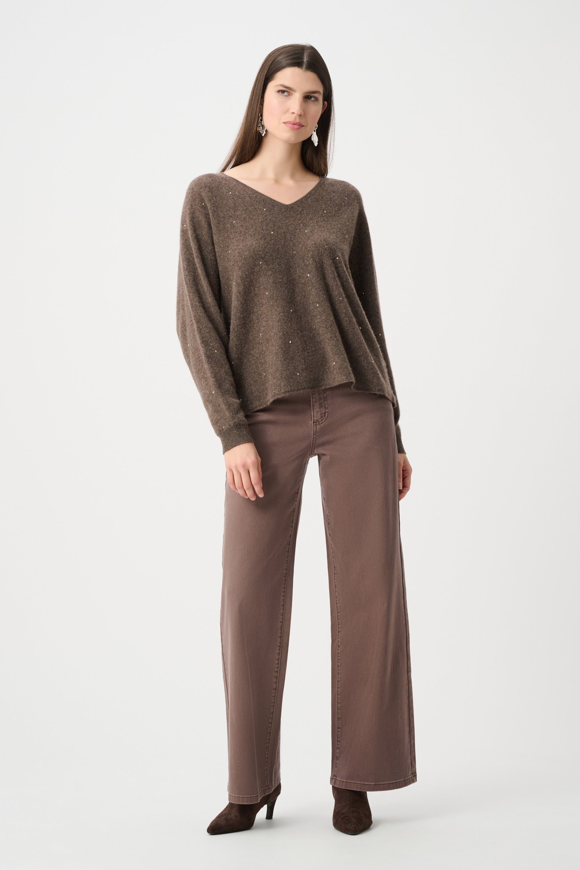 Joseph Ribkoff Cashmere Boxy Sweater With Rhinestone Detail
263940 Taupe Melange