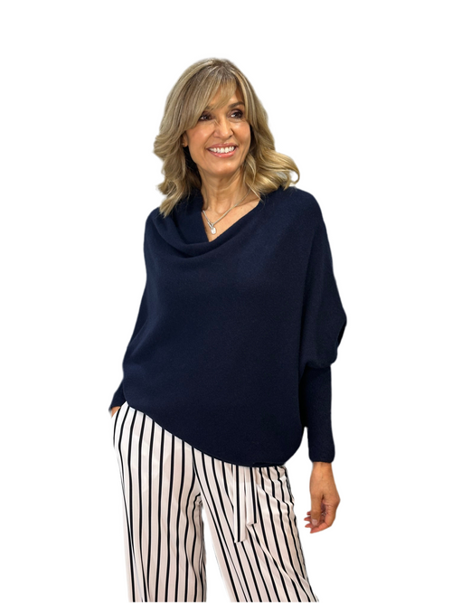 Alpini Made in Italy Asymmetrical Knit Sweater – Multi-Way Styling

Navy Blue