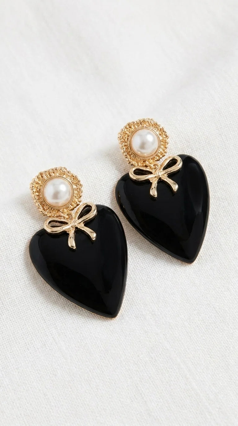 Envy Black Heart & Pearl Drop Earrings – 554/E/F