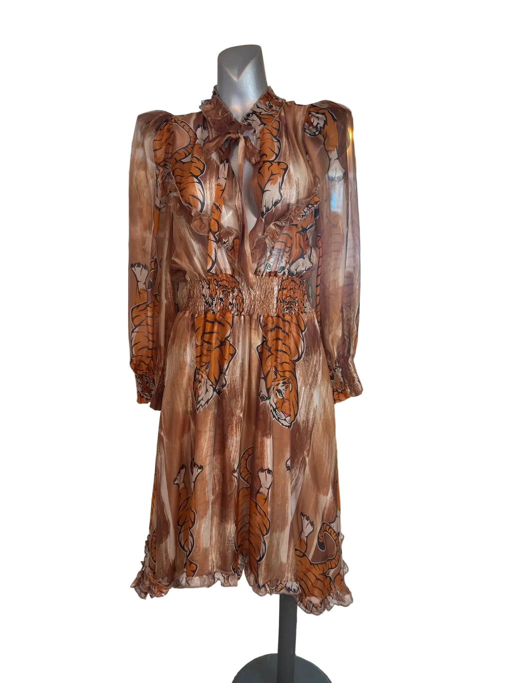 5 Progress Tiger Silk Mini Dress – Brown