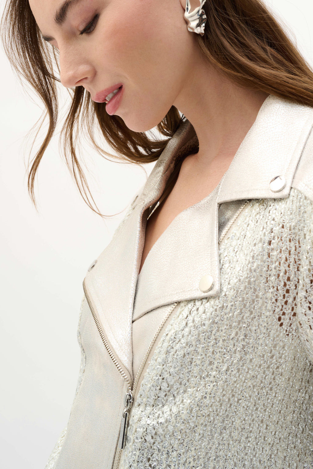 Faux Suede Foiled Knit Moto Jacket
262902
