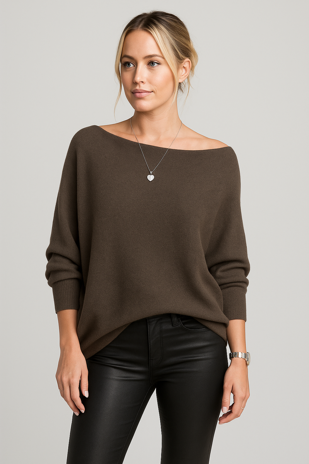 Alpini Asymmetric Draped Neckline Italian Knit One Size