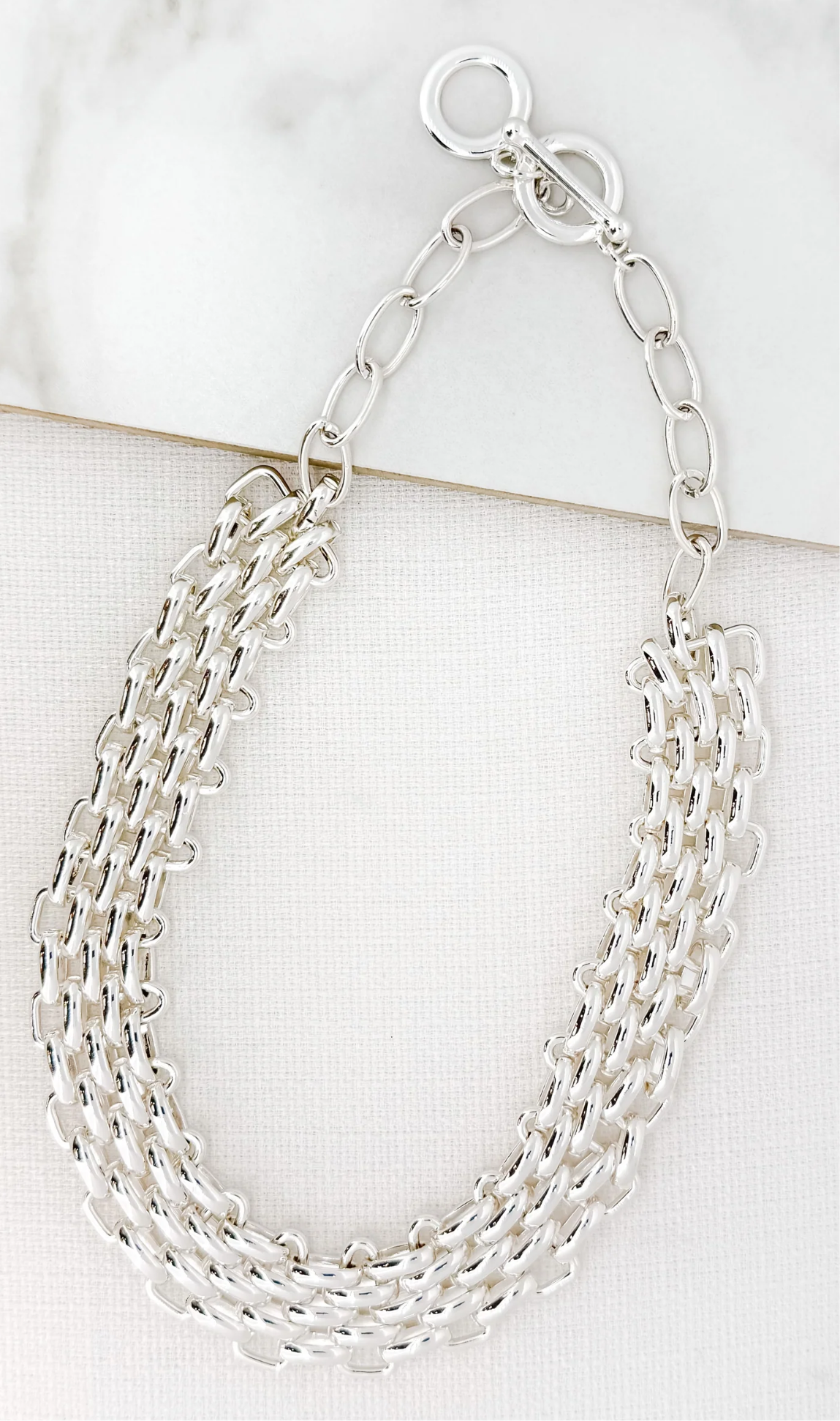 Envy Jewellery 4315/SL/N/N – Silver Popcorn Chain Collar Necklace with T-Bar Fastening