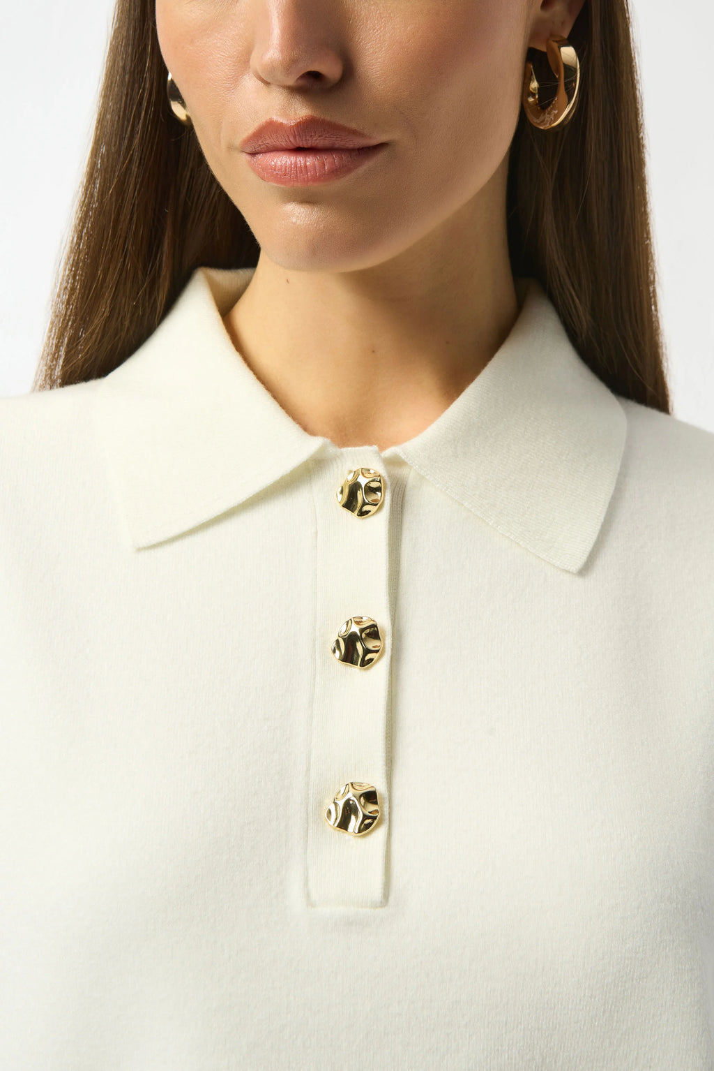 Pre-order -Joseph Ribkoff Sweater Knit Boxy Pullover With Polo Collar
253962 in Winter White