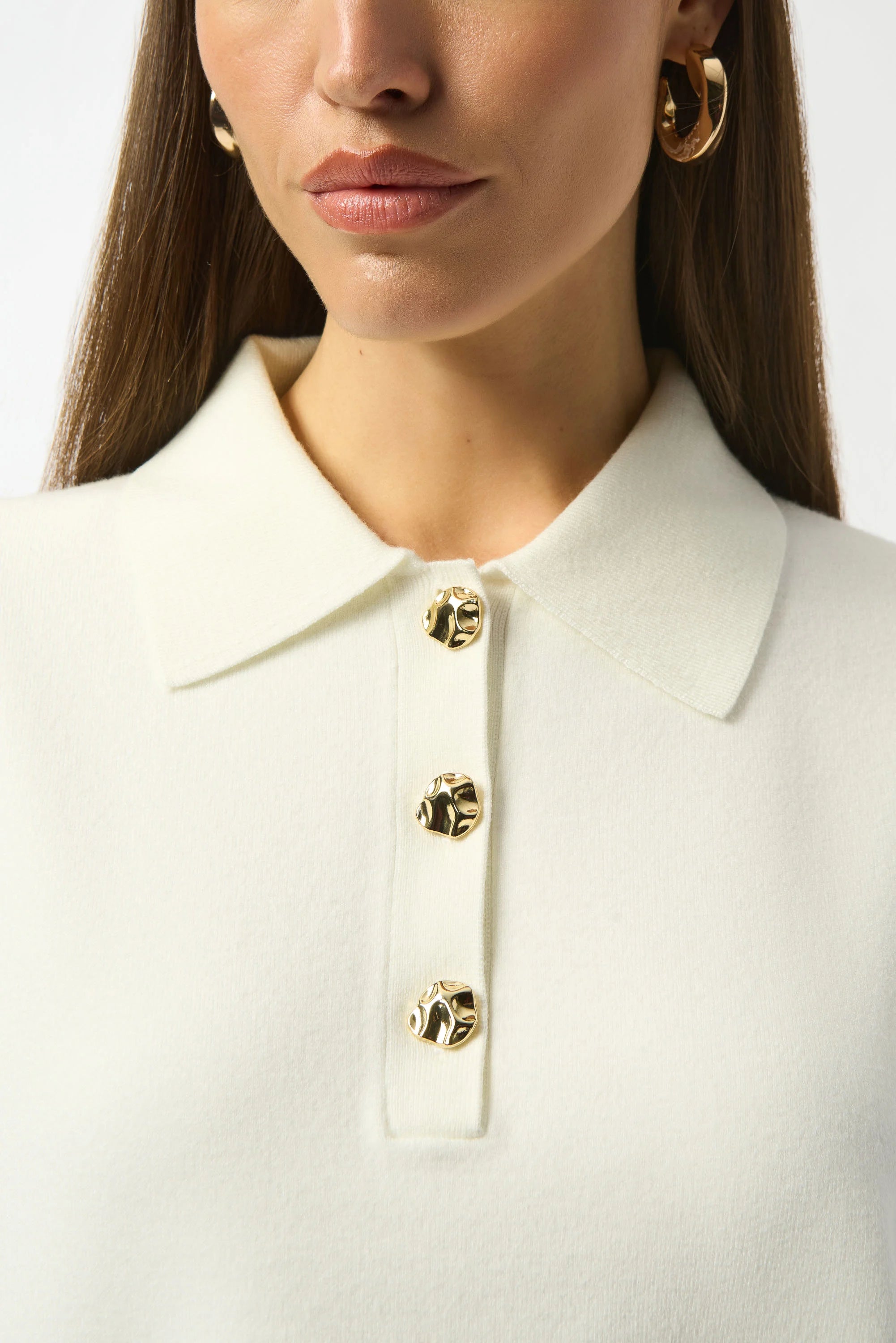 Pre-order -Joseph Ribkoff Sweater Knit Boxy Pullover With Polo Collar
253962 in Winter White