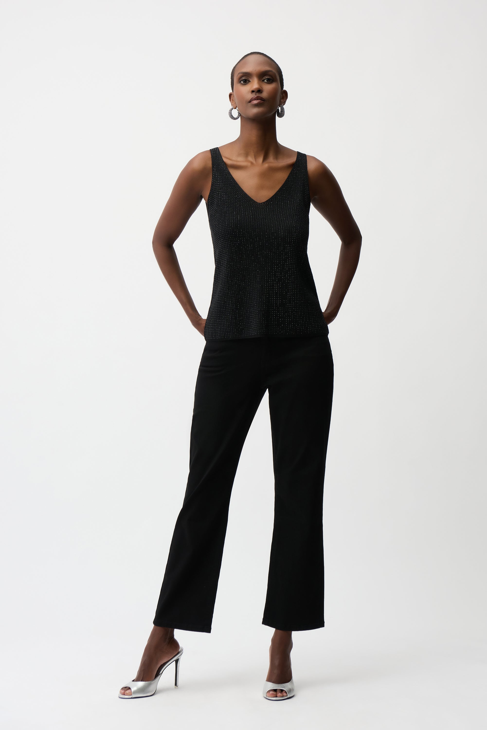 Metallic Knitted Camisole with Rhinestones
252915F25