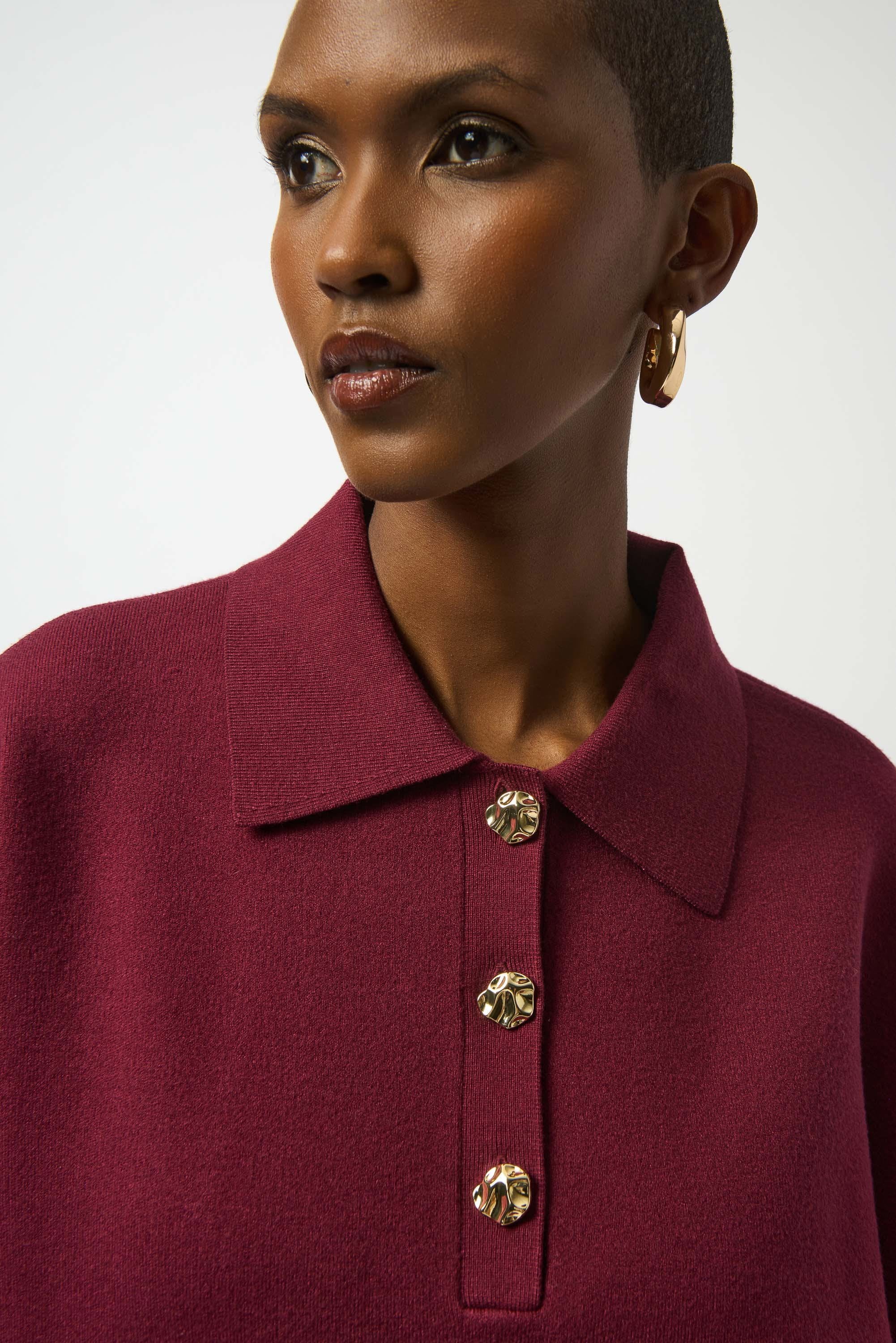 Joseph Ribkoff Sweater Knit Boxy Pullover With Polo Collar
253962 In Merlot