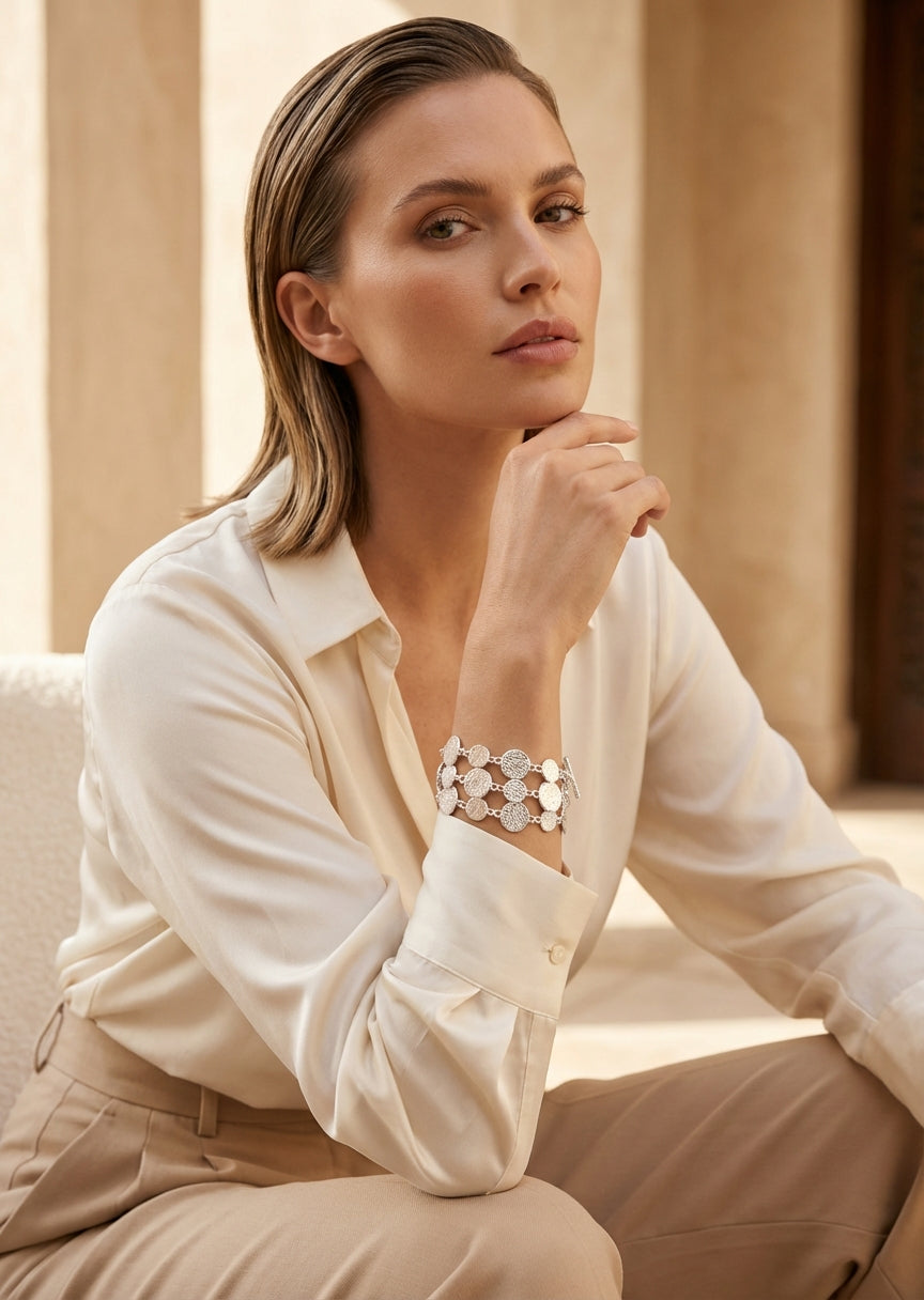 Envy Style 4808 Silver Multi-Disc Statement Bracelet – Complimentary Gift Packaging