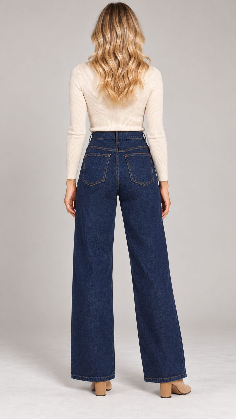 Voggo V3033 High-Waisted Wide Leg Jeans – Dark Indigo Denim – Gold Button Detail