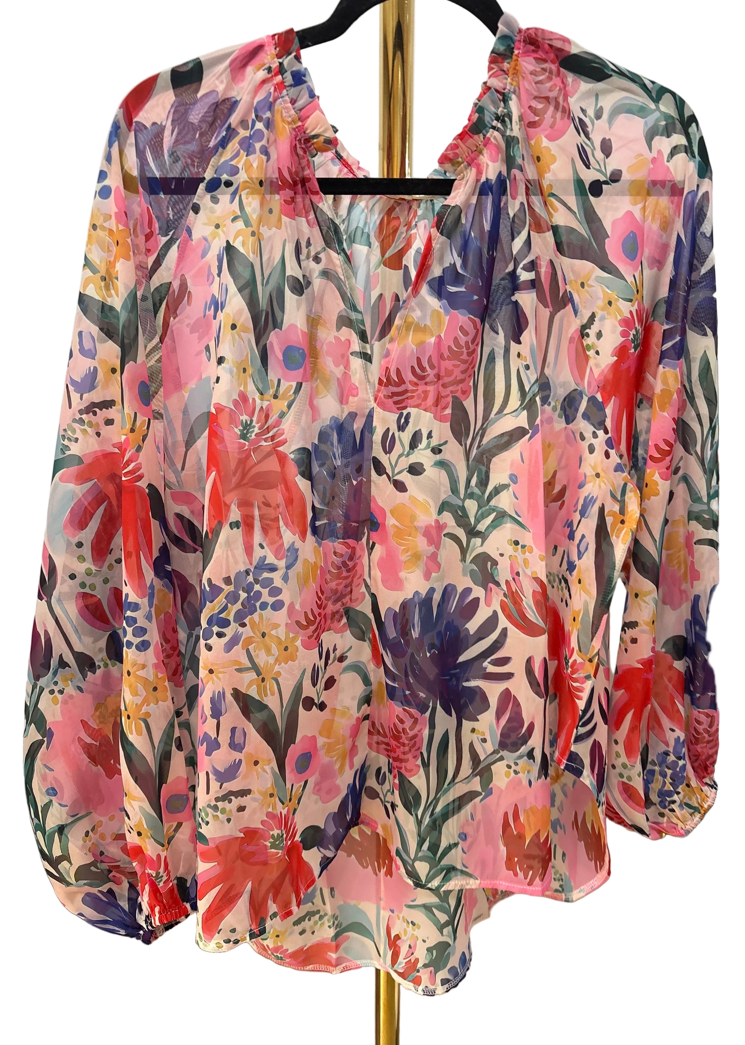 Malissa J Floral Sheer Blouse – Cobalt Multi Print - One Size