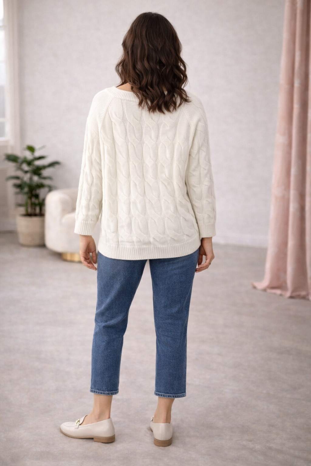 Malissa J Cable Knit V-Neck Sweater – White or Lime | One Size