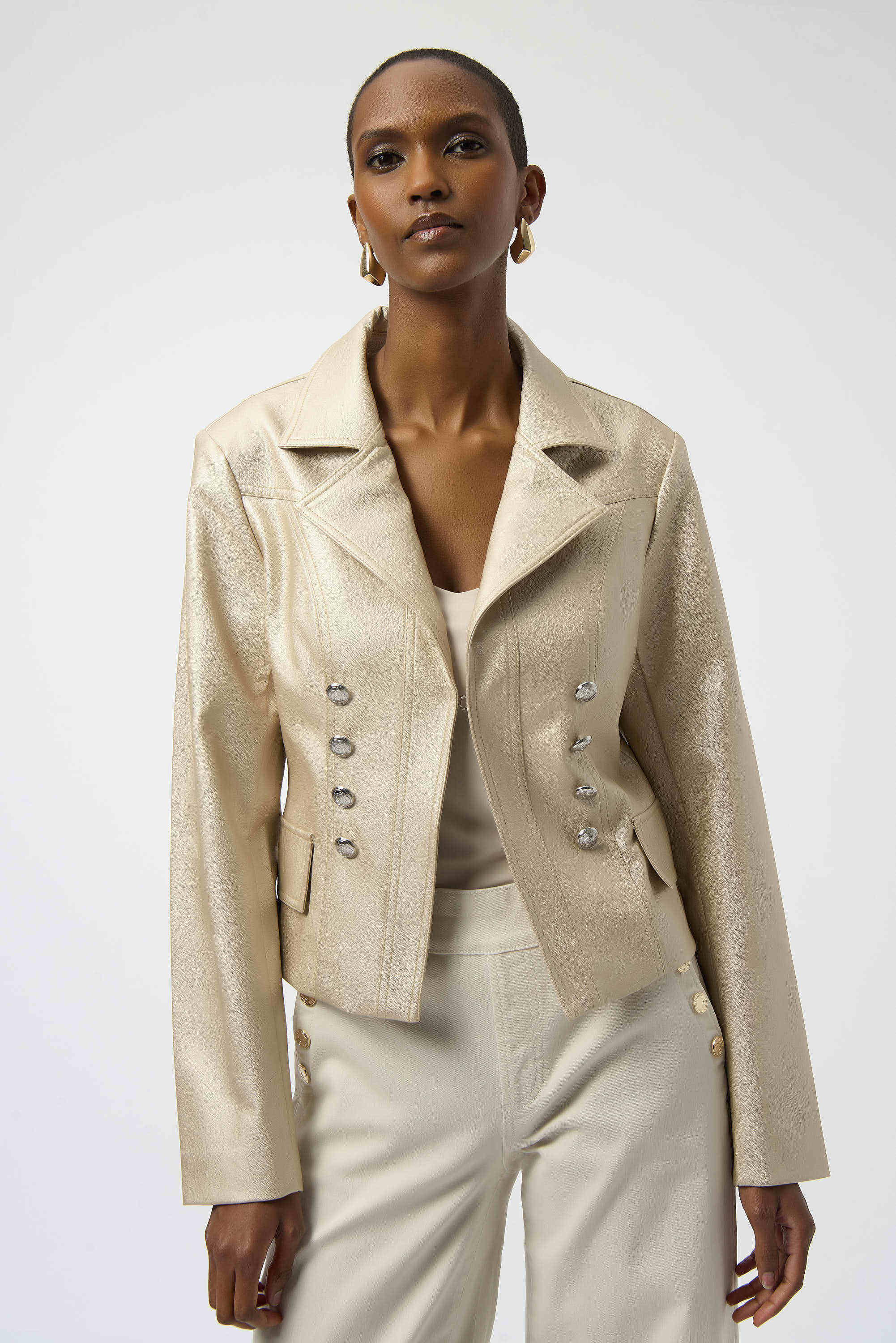Pre- Order - Joseph Ribkoff Leatherette Notched Collar Fitted Jacket
254925