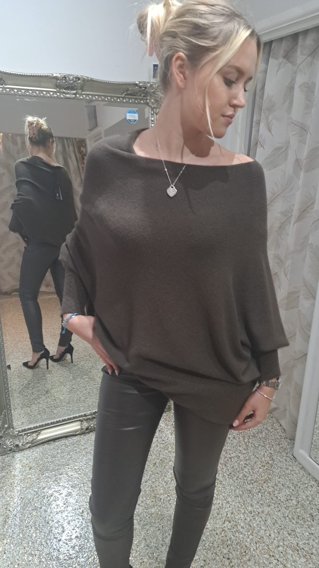 Alpini Asymmetric Draped Neckline Italian Knit One Size