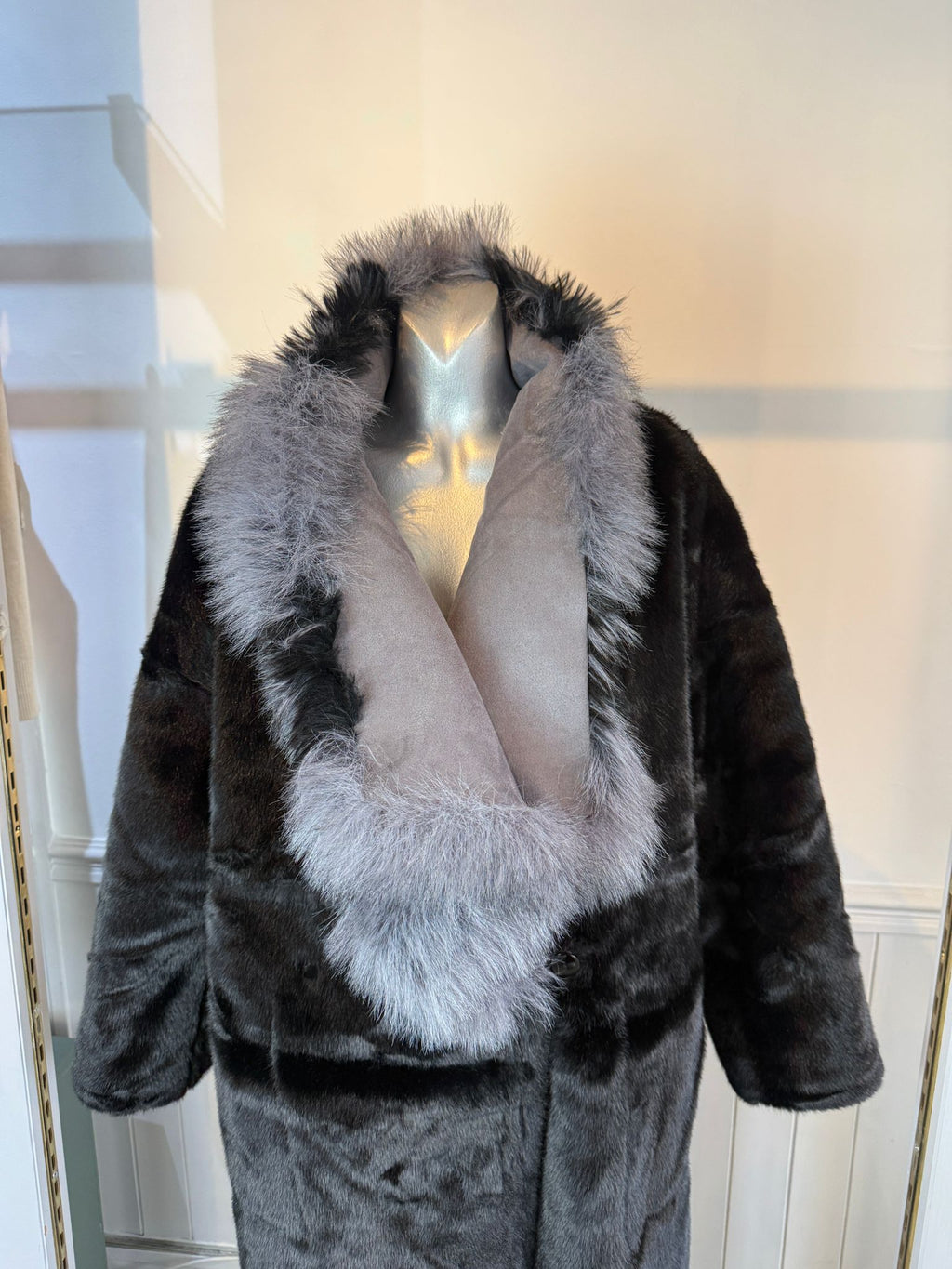 Malissa J Reversible Faux Fur Coat – Grey/Black (Style GC21345)