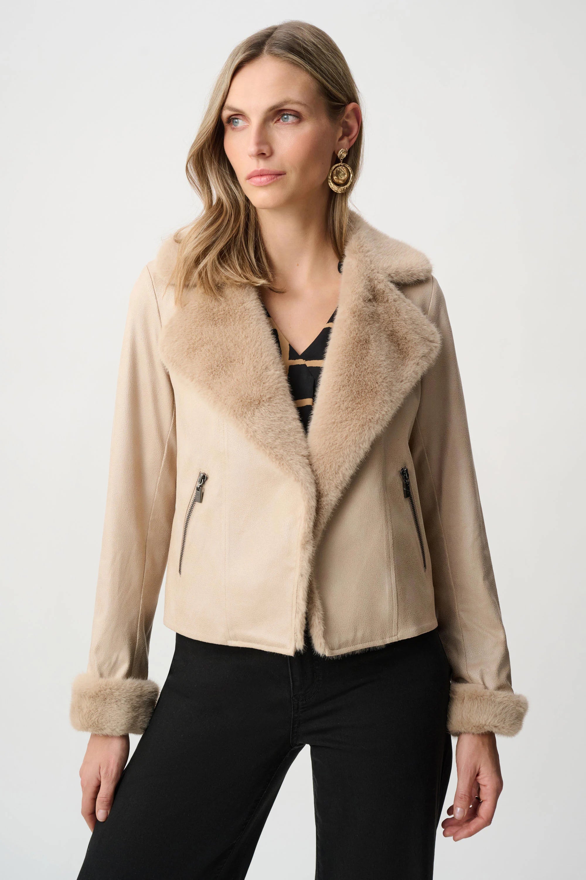 Joseph Ribkoff Foiled Faux Suede Jacket With Faux Fur Collar
263909