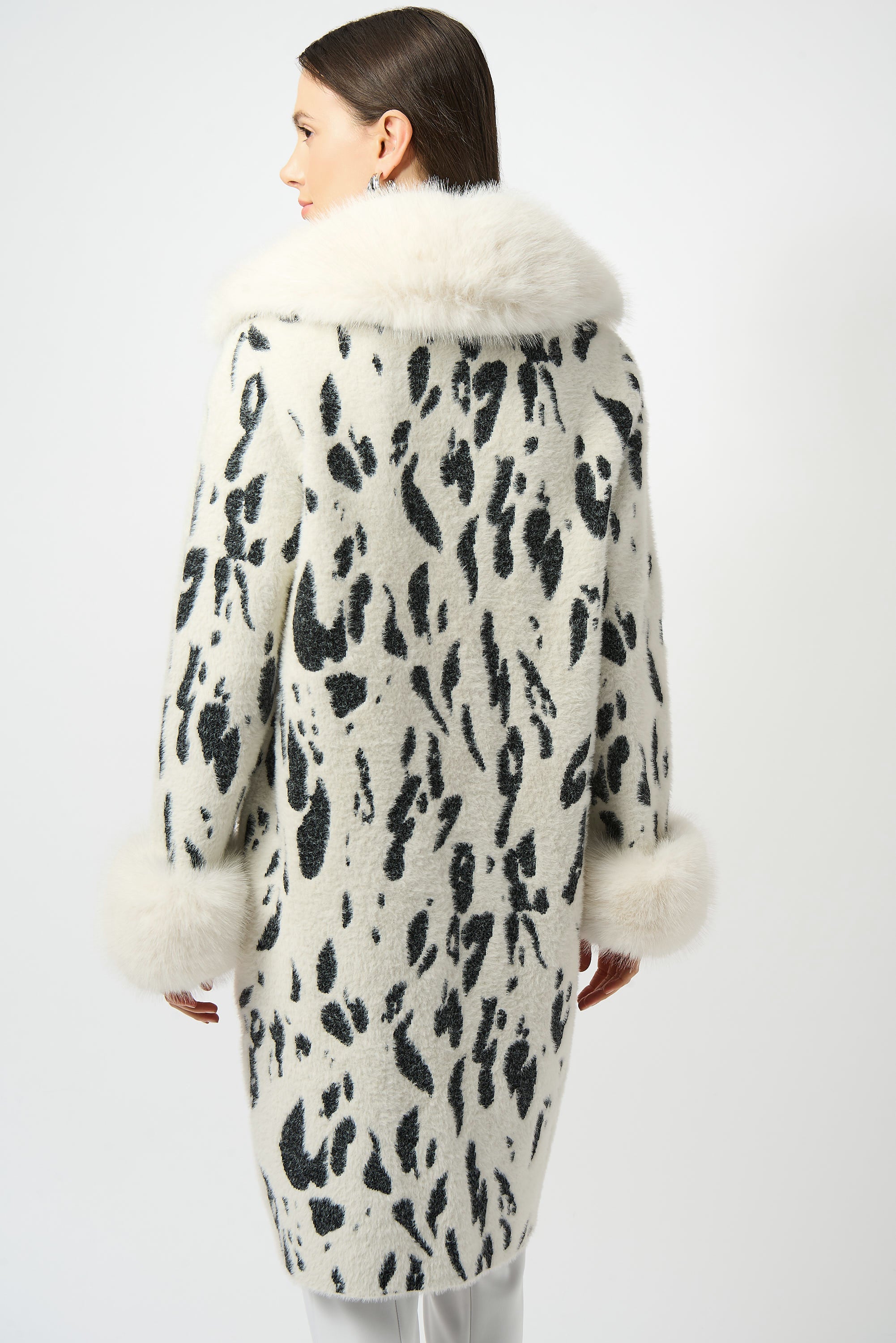 Joseph Ribkoff Feather Yarn Animal Jacquard Coat with Faux Fur Trim
253904