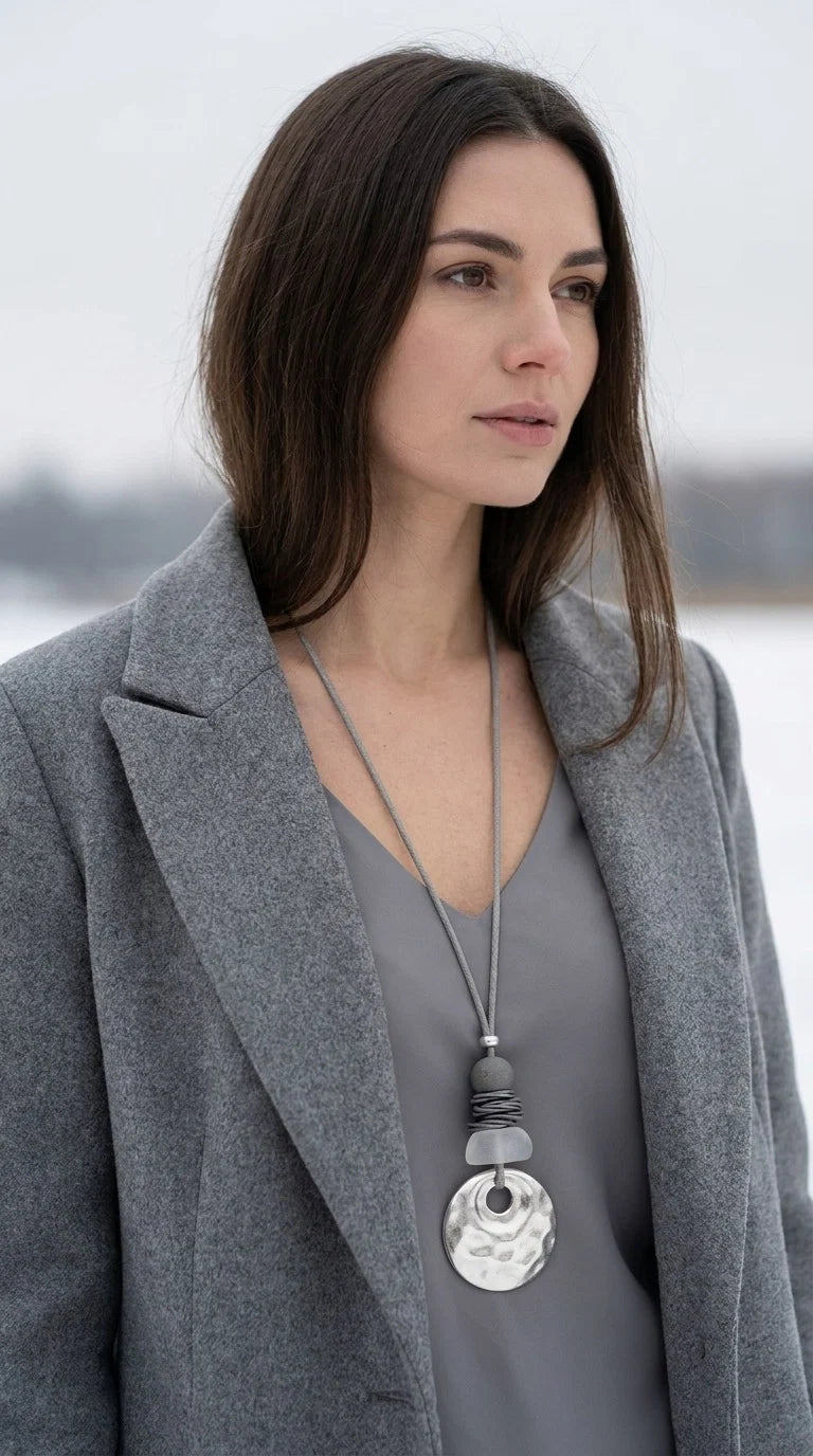 Envy Long Grey Adjustable Cord Statement Necklace – 598/N/H