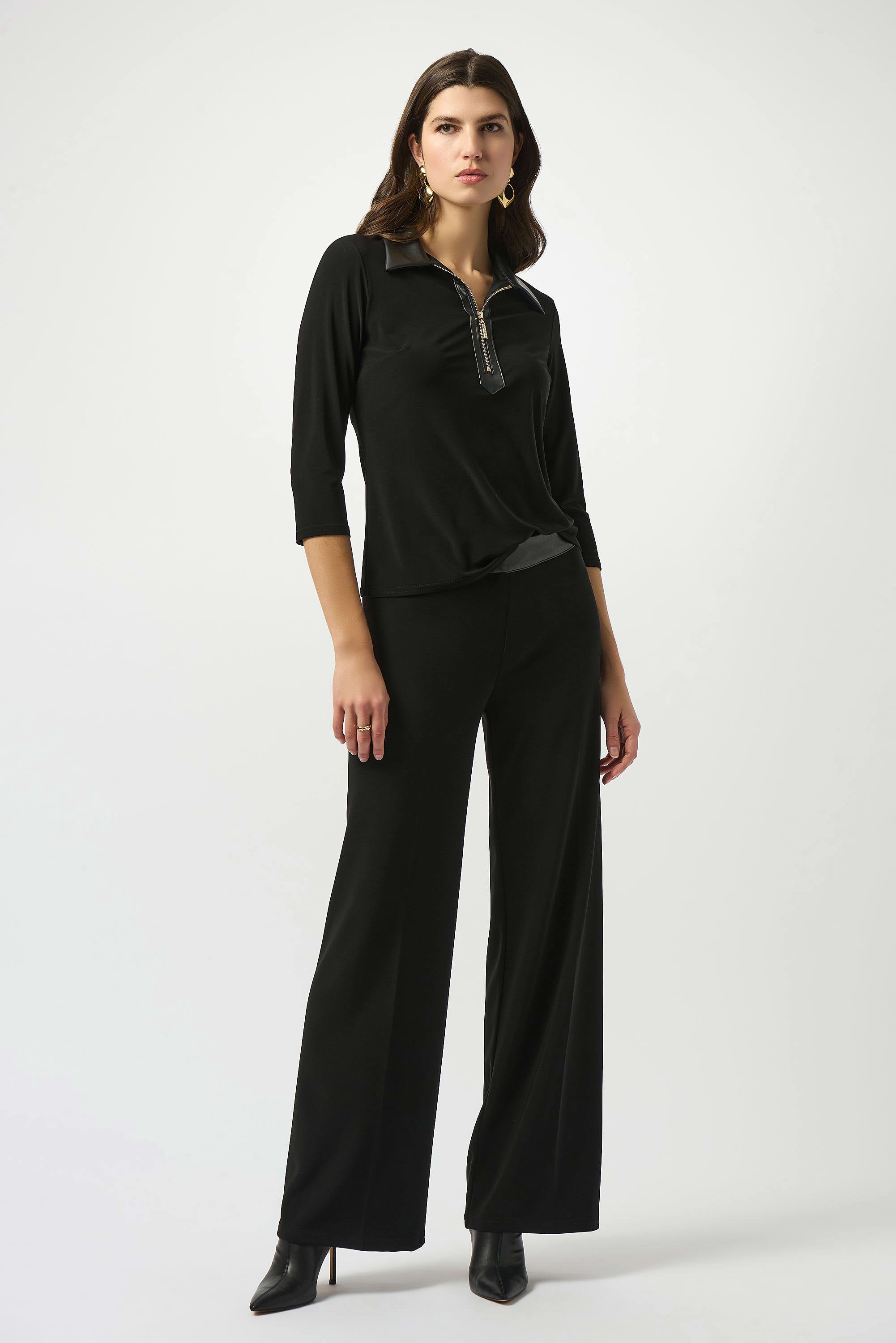 Silky Knit and Leatherette Fitted Top
253176