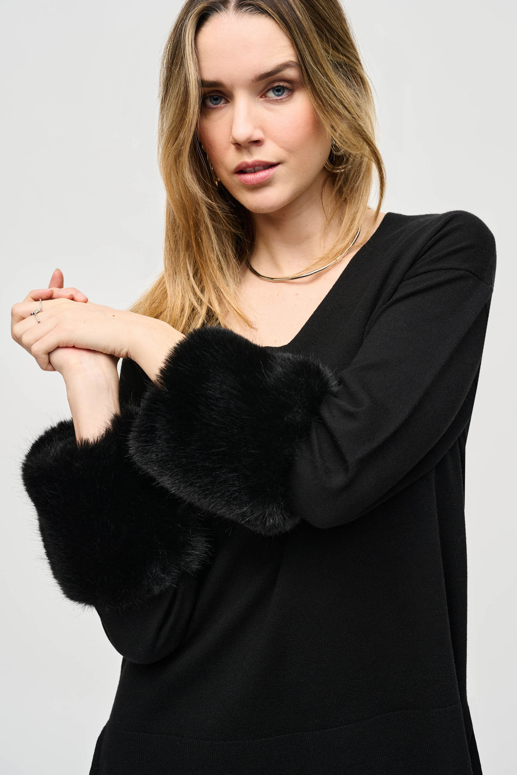 Joseph Ribkoff Sweater Knit Tunic With Faux Fur Cuffs
243955 in Black