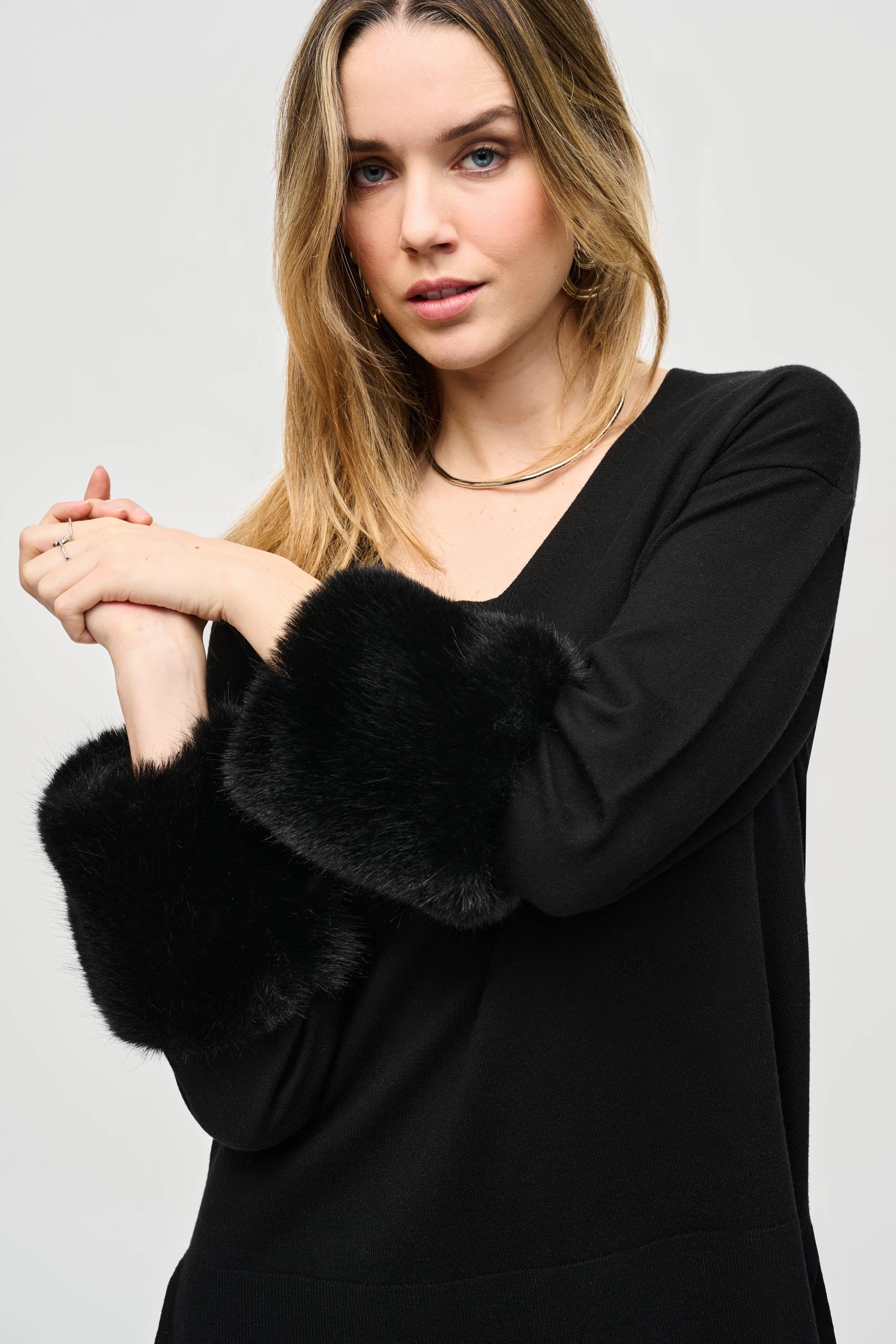 Joseph Ribkoff Sweater Knit Tunic With Faux Fur Cuffs
243955 in Black