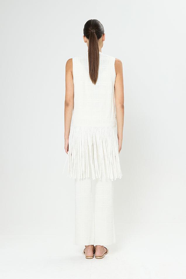 Arggido White fringed detail crochet boho waistcoat