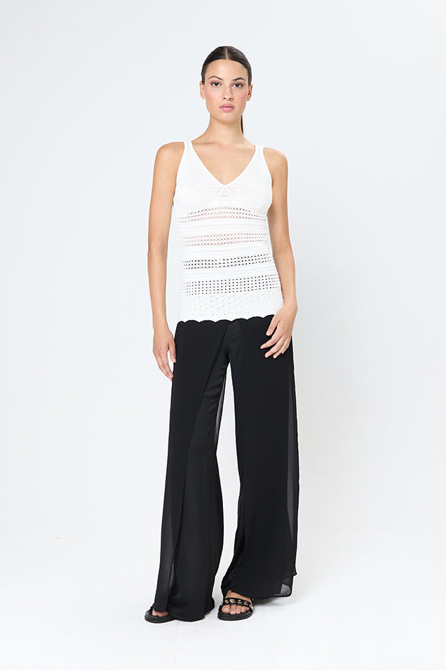 Arggido White crochet boho v neck knitted vest top