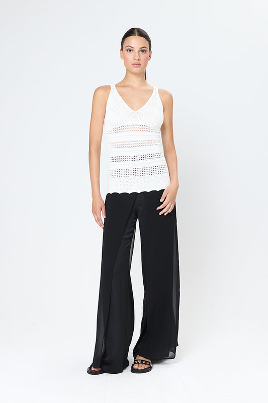 Arggido White crochet boho v neck knitted vest top