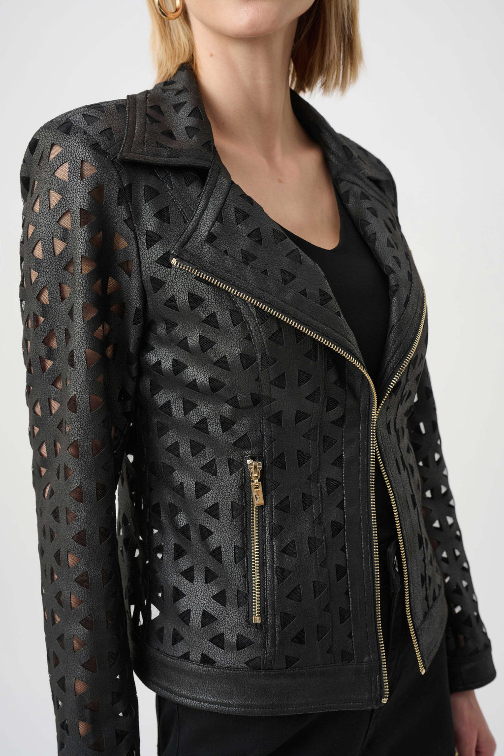 Joseph Ribkoff Foiled Faux Suede And Mesh Moto Jacket
263910