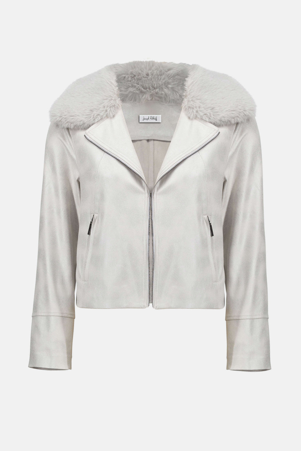 Joseph Ribkoff Foiled Suede Swing Jacket with Faux Fur Collar
253925 in Moonstone