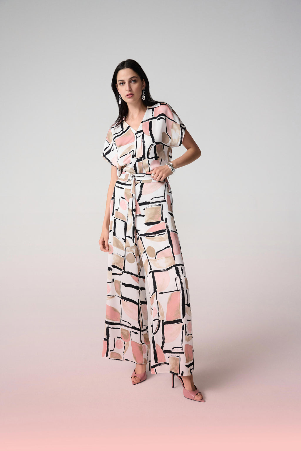 Joseph Ribkoff Recycled Satin Abstract Print Wide Leg Pull-On Pants
261198