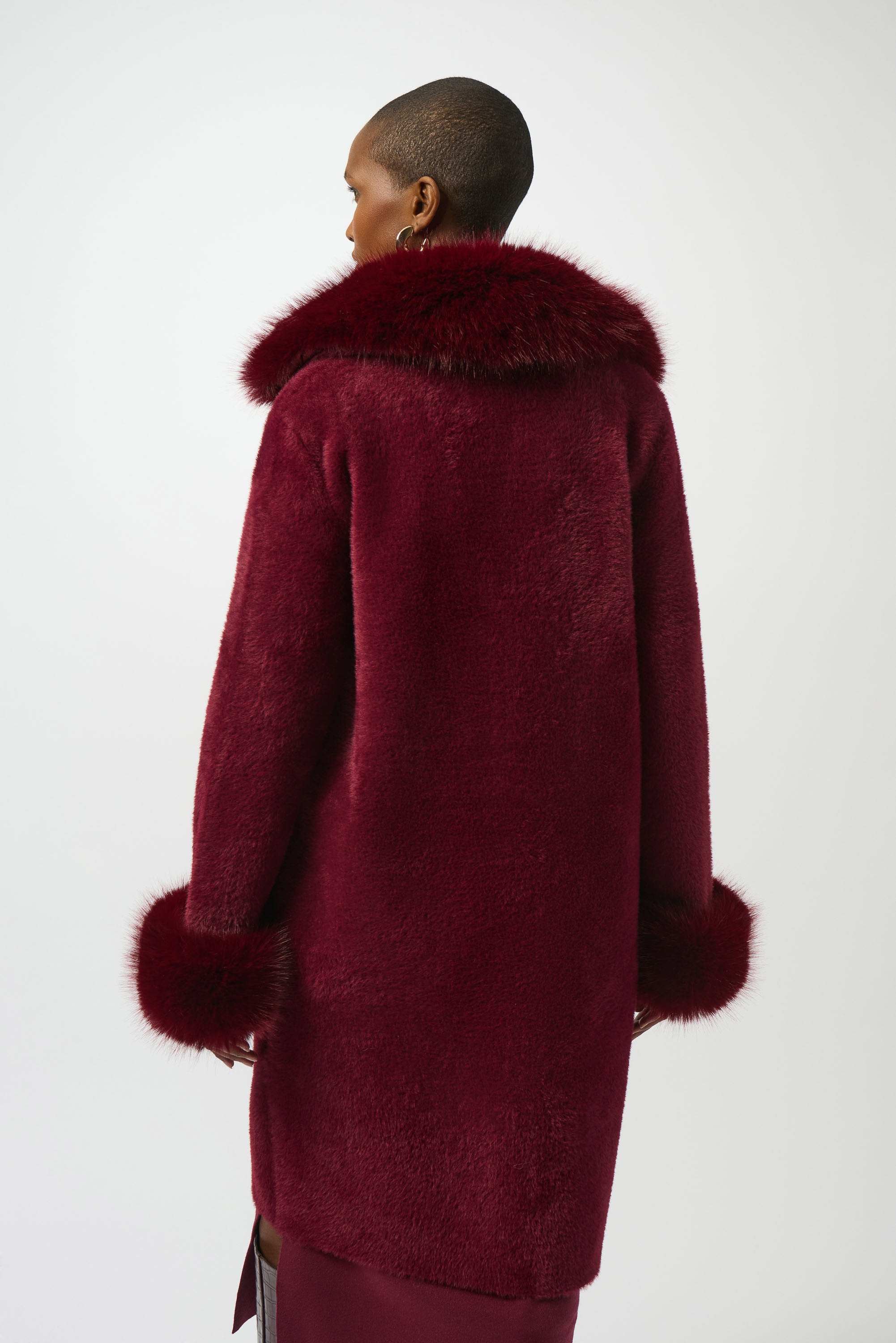 Joseph Ribkoff Feather Yarn and Faux Fur Sweater Coat
243923F25 in Merlot