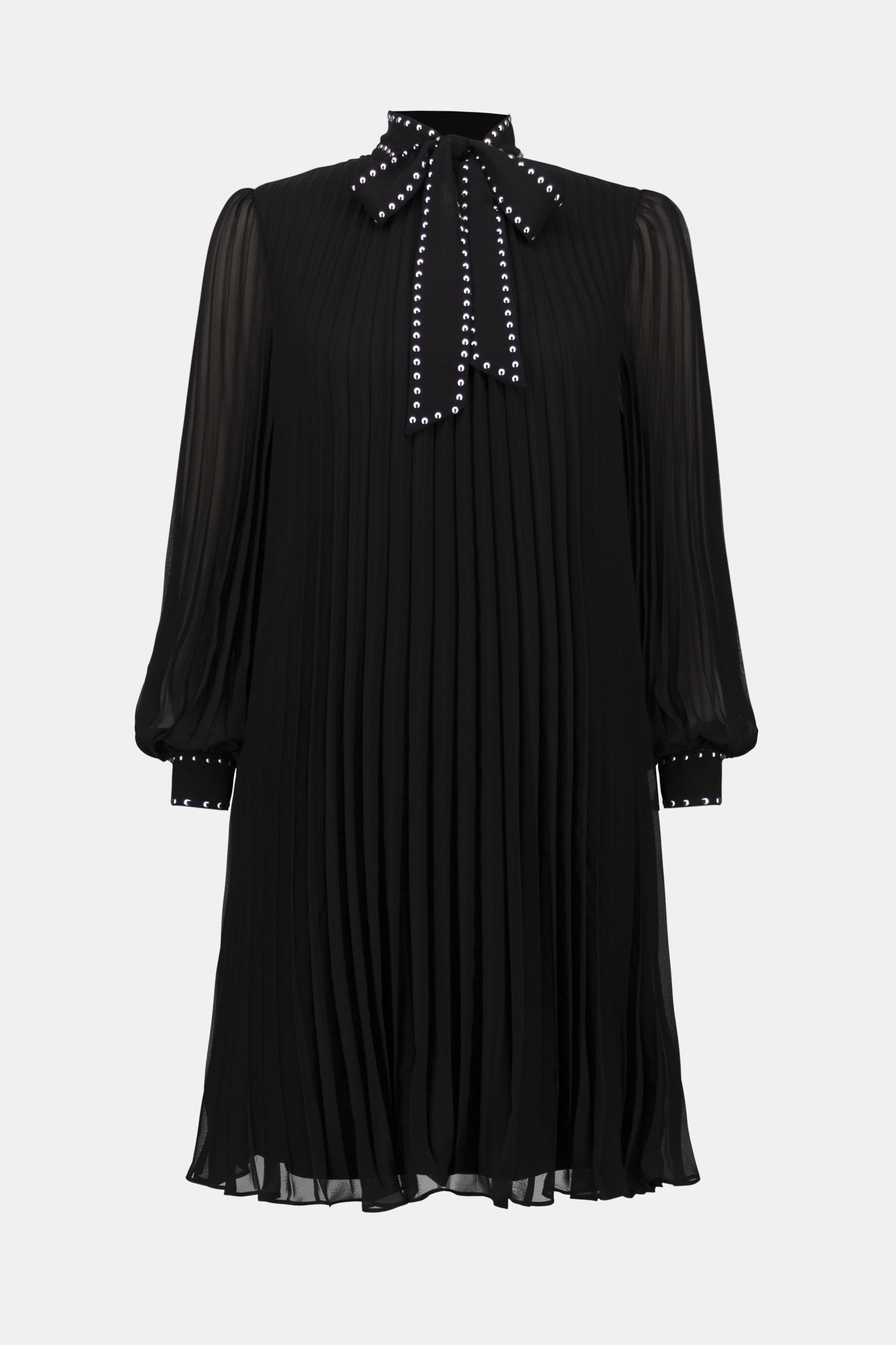 Pre-order - Joseph Ribkoff Pleated Chiffon Aline Dress with Neck Tie
254902 in Black