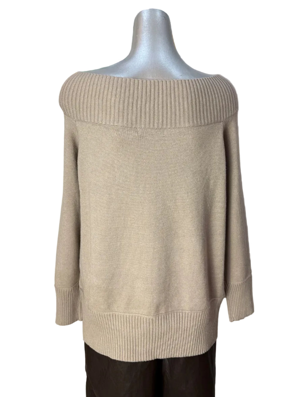 Malissa J Beige Embellished Off-Shoulder Knit Sweater – One Size