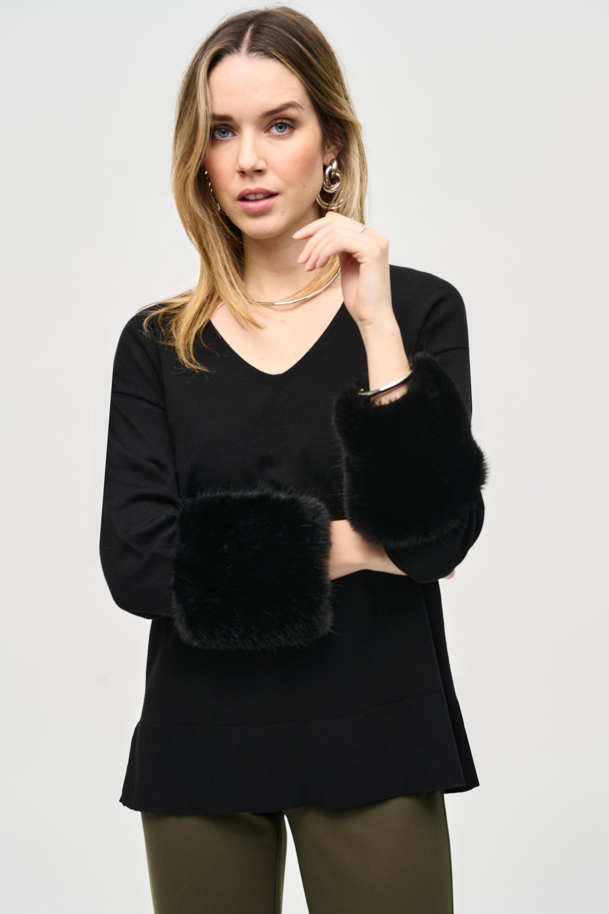 Joseph Ribkoff Sweater Knit Tunic With Faux Fur Cuffs
243955 in Black