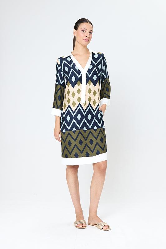 Arggido Navy Geometric Print Dress