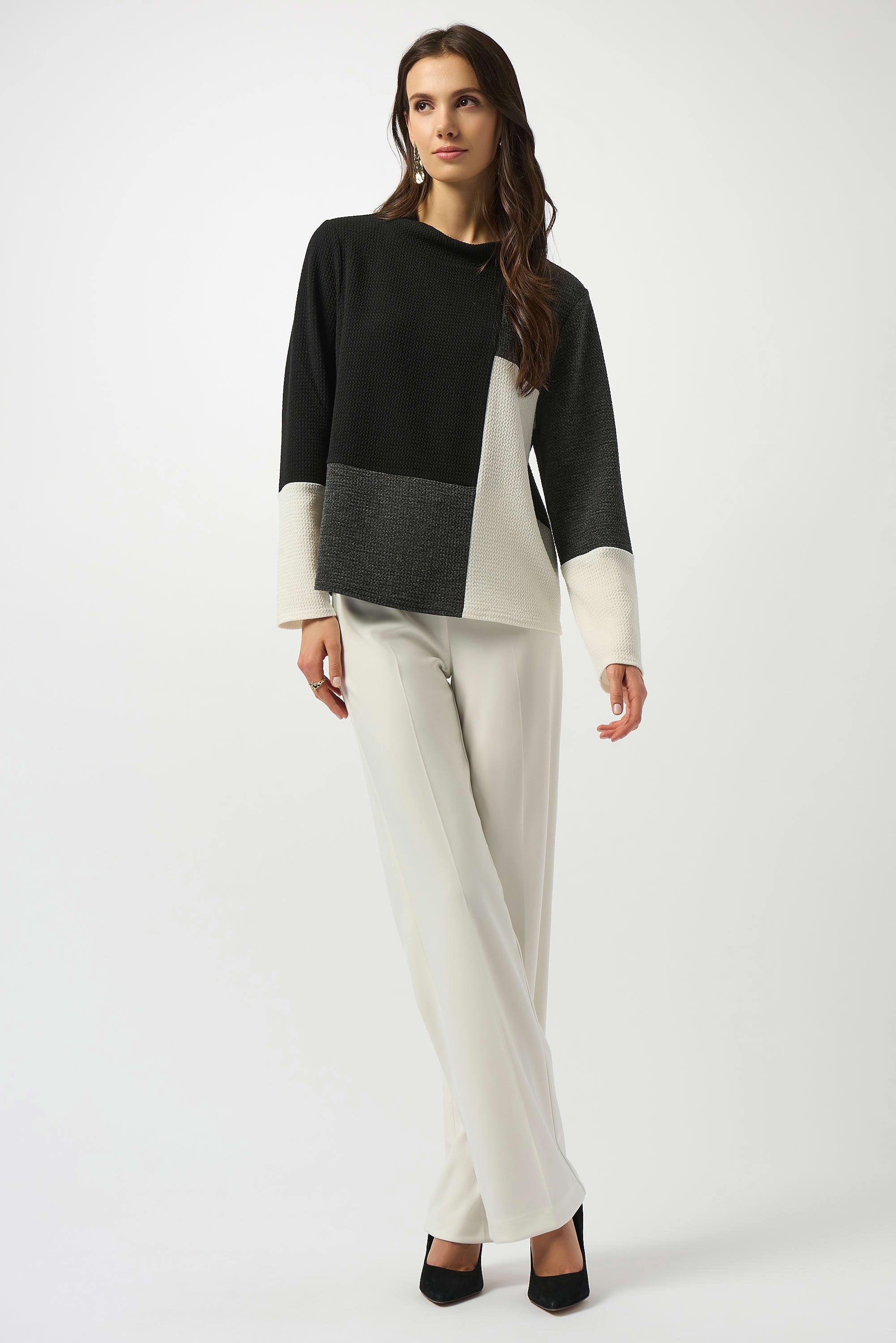 Joseph Ribkoff Jacquard Knit Colour-Block Boxy Top
253236