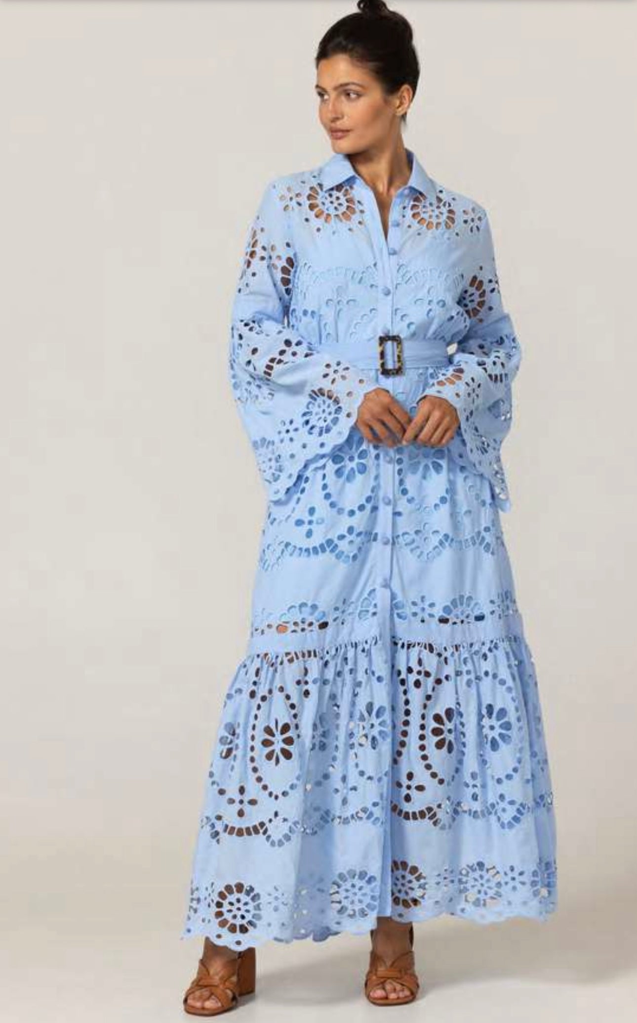 Miss June GF54 Dress Ruby – Long Sleeve Cotton Lace Dress with Belt & Inner Available in Lavender or White